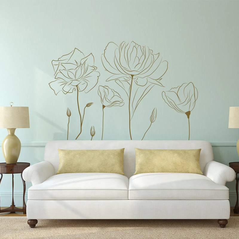 Monstera Thai Constellation - พืชดอกป๊อบปี้สติกเกอร์ติดผนังลายไวนิลตกแต่งภายในบ้านสำหรับห้องรับแขกห้องนอนดอกไม้รูปลอกภาพจิตรกรรมฝาผนัง G140