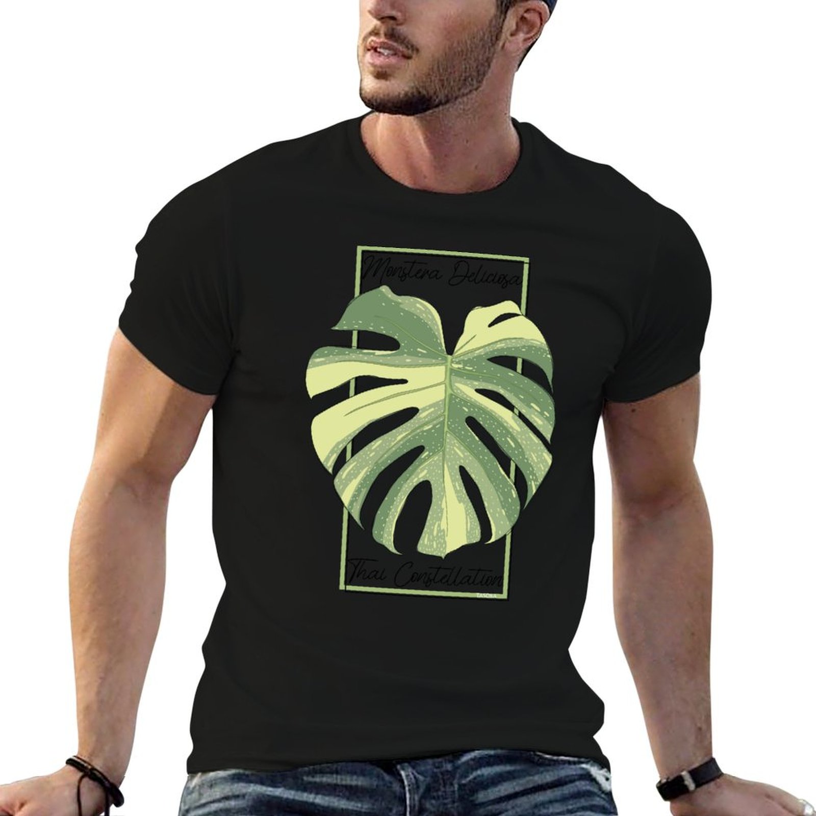 Monstera Thai Constellation - เสื้อยืดลายตราสัญลักษณ์พฤกษศาสตร์ลายกลุ่มดาวไทยของมอนสเตอร่า เสื้อยืดลำลองสำหรับวันขอบคุณพระเจ้า