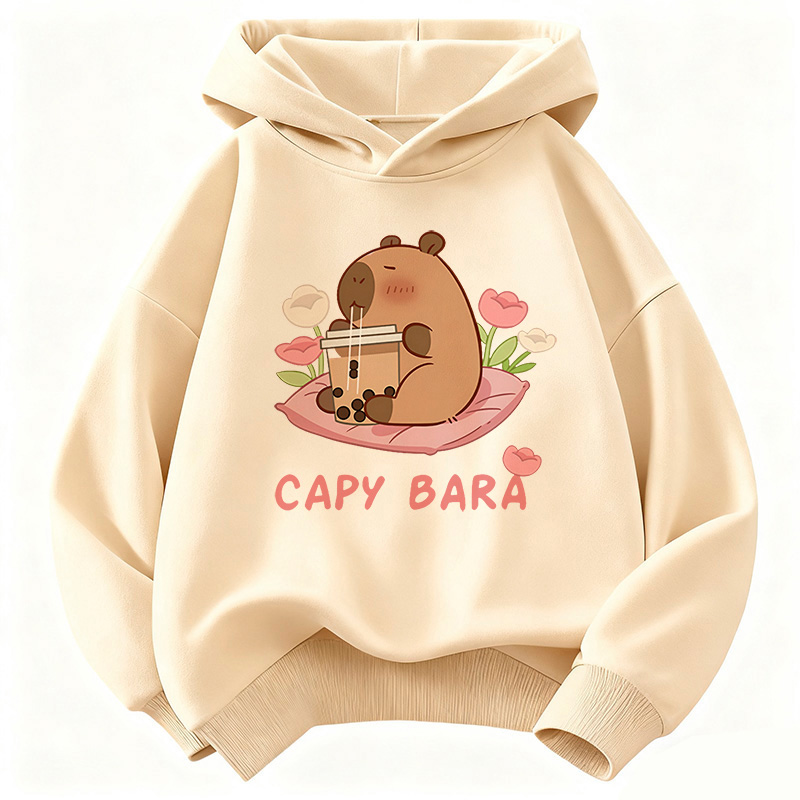 Plant Parent Hoodie - เสื้อฮู้ดดี้ลายคาปิบาร่าน่ารักดื่มน้ำผลไม้ สำหรับเด็ก ลายดอกไม้ เสื้อกันหนาวเด็กชายหญิง เสื้อฮู้ดลำลอง