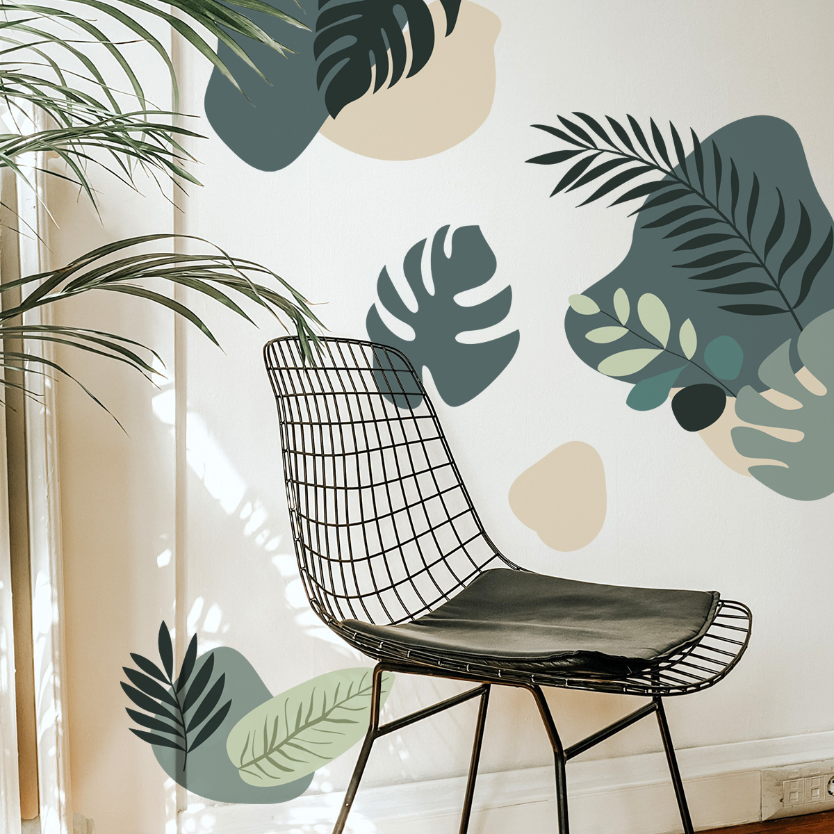 Monstera Thai Constellation - สติ๊กเกอร์ติดผนังลายใบไม้สีเขียวสไตล์โบฮีเมียนสำหรับห้องนั่งเล่นห้องนอนตกแต่งบ้านศิลปะสติ๊กเกอร์ PVC ที่ถอดออกได้เป็นมิตรกับสิ่งแวดล้อมภาพจิตรกรรมฝาผนัง