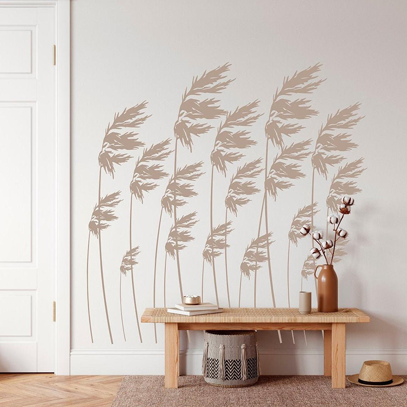 Monstera Thai Constellation - ขนาดใหญ่ Reeds Dandelion กำแพงดอกไม้สติกเกอร์ห้องน้ำห้องนั่งเล่น Reed หญ้าธรรมชาติรูปลอกติดผนังห้องเด็กตกแต่งไวนิล